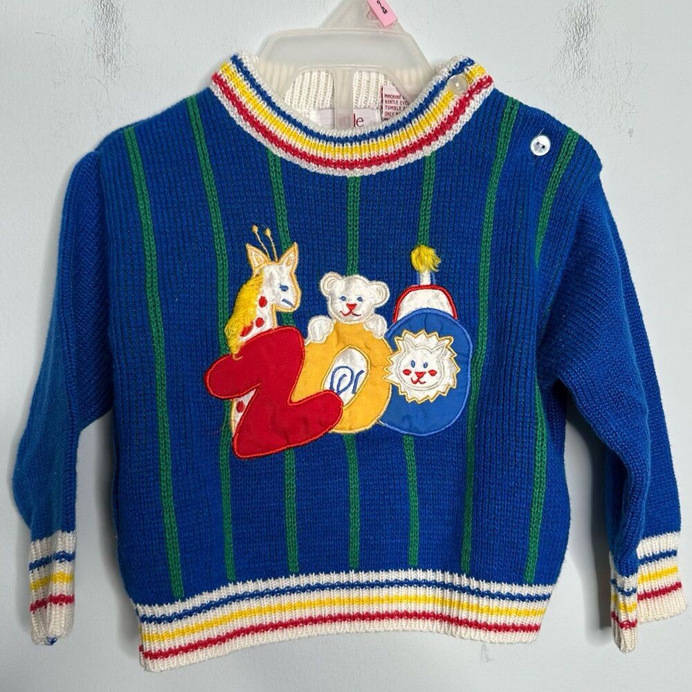 Vintage 1980s JCPenney Little Goodies Embroidered Zoo Sweater Size 12 Months